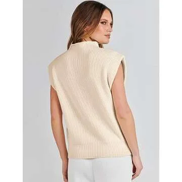 ANRABESS Women's Mock Neck Sleeveless Sweater Vest Casual Cap Sleeve Knit Pullover Tank Tops 2025 Spring Summer Clothes