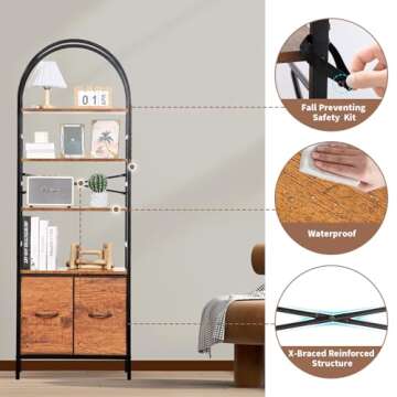 KATHY&BOB 5 Tier Arched Book Shelf with Drawers
