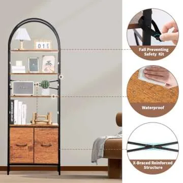 KATHY&BOB 5 Tier Arched Book Shelf with Drawers