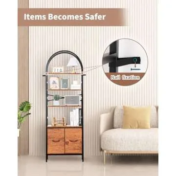 KATHY&BOB 5 Tier Arched Book Shelf with Drawers