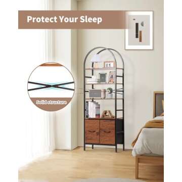 KATHY&BOB 5 Tier Arched Book Shelf with Drawers