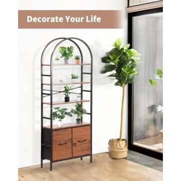 KATHY&BOB 5 Tier Arched Book Shelf with Drawers