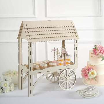 Tableclothsfactory 25" Mini Natural Wooden Tabletop Dessert Display Sweet Stall, Candy Cart Cupcake Stand