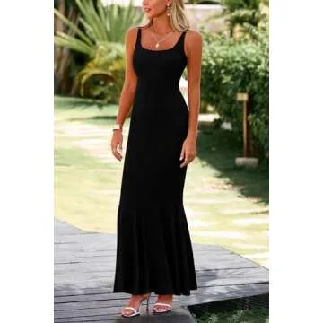 PRETTYGARDEN Women's Summer Bodycon Long Maxi Dress Sleeveless Scoop Neck Ribbed Knit Mermaid Cocktail Party Dresses (Black,X-Large)