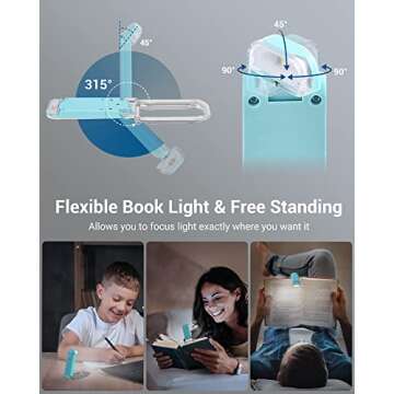 DEWENWILS USB Rechargeable Book Reading Light, Book Light Clip on for Reading in Bed, LED Eye Care Book Lamp for Kids, Bookworms, 2 Brightness Levels (Blue)