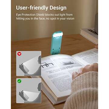 DEWENWILS USB Rechargeable Book Reading Light, Book Light Clip on for Reading in Bed, LED Eye Care Book Lamp for Kids, Bookworms, 2 Brightness Levels (Blue)