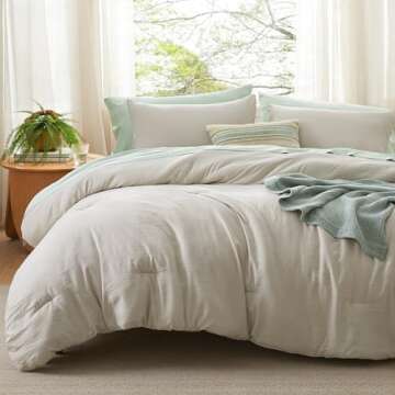 Bedsure Queen Size Comforter Set, Beige Soft Prewashed Bedding for All Seasons, 3 Pieces GentleSoft?...