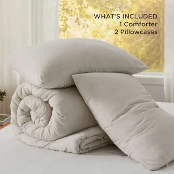 Bedsure Queen Size Comforter Set, Beige Soft Prewashed Bedding for All Seasons, 3 Pieces GentleSoft™ Warm Down Alternative Bed Set, 1 Lightweight Comforter (90"x90") and 2 Pillowcases (20"x26")