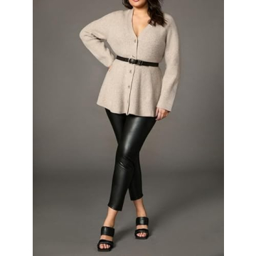 EZAPINE Womens Button Down Peplum Sweater Cardigan Long Sleeve Slim Fit V Neck Lightweight Ribbed Knit Top Khaki