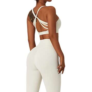 ABOCIW Workout Sets for Women Buttery Soft Cross Waist High Waist Leggings Twisted Multis Strap Sport Bra 2 Piece Yoga Outfits Matching Gym Sets #2 Cream Small