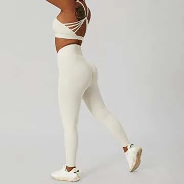 ABOCIW Workout Sets for Women Buttery Soft Cross Waist High Waist Leggings Twisted Multis Strap Sport Bra 2 Piece Yoga Outfits Matching Gym Sets #2 Cream Small