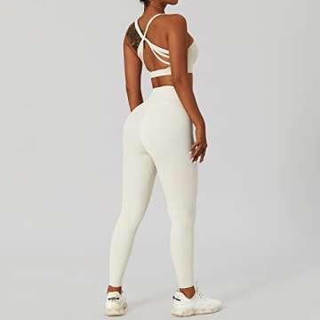 ABOCIW Workout Sets for Women Buttery Soft Cross Waist High Waist Leggings Twisted Multis Strap Sport Bra 2 Piece Yoga Outfits Matching Gym Sets #2 Cream Small