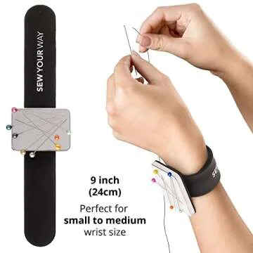 Sew Your Way Magnetic Pin Cushion Wristband Black 9" – Strong Pin Holder for Sewing & Quilting | G...