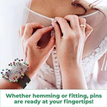 Sew Your Way Magnetic Pin Cushion Wristband Black 9" – Strong Pin Holder for Sewing & Quilting | Gift for Sewers Gift for Quilters | Top Sewing Notion & Quilting Accessory | Wrist Pin Cushion