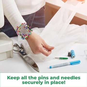 Sew Your Way Magnetic Pin Cushion Wristband Black 9" – Strong Pin Holder for Sewing & Quilting | Gift for Sewers Gift for Quilters | Top Sewing Notion & Quilting Accessory | Wrist Pin Cushion