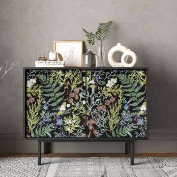 Okydoky Peel and Stick Wallpaper, Black Floral Wallpaper, 17.3"x78.7", Boho Leaf Wallpaper, Self-Adh...