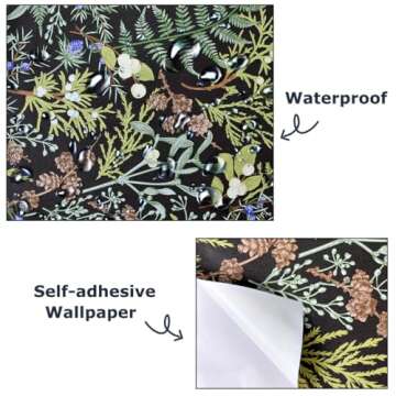 Okydoky Peel and Stick Wallpaper, Black Floral Wallpaper, 17.3"x78.7", Boho Leaf Wallpaper, Self-Adhesive Wallpaper, Home Decor for Bathoom Kitchen Wall Cabinet, Vinyl Waterproof L93192-2(US)