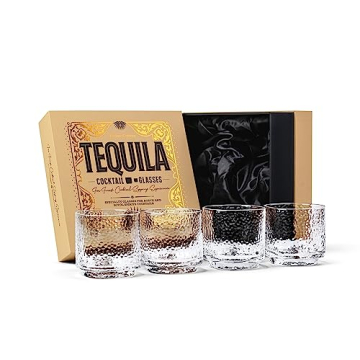 GLASSIQUE CADEAU Tequila Sipping and Cocktail Glasses Set of 4 | Hammered Rocks Glasses for Mezcal a...