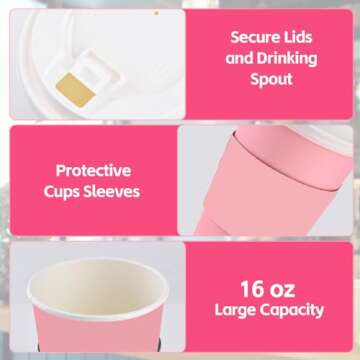 48 Pink Disposable Coffee Cups with Lids for Events