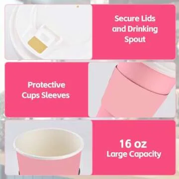 48 Pink Disposable Coffee Cups with Lids for Events