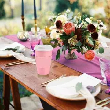 48 Pink Disposable Coffee Cups with Lids for Events