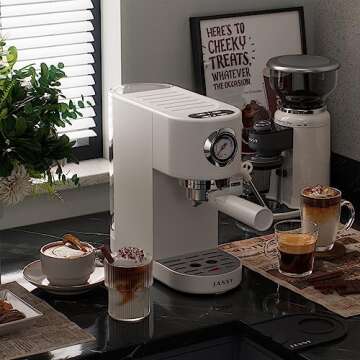 JASSY Espresso Coffee Machine 20 Bar Cappuccino Maker, Barista Espresso Maker for Home with Milk Frother Wand for Espresso/Cappuccino/Latte,Touch Screen Brewing Control,1376W, JS-106