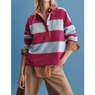 Dsewpaur Women Striped Sweater Long Sleeve Lapel Polo V Neck Strip Knit Pullover Casual Layer Top Jumper Y2K Shirt Green