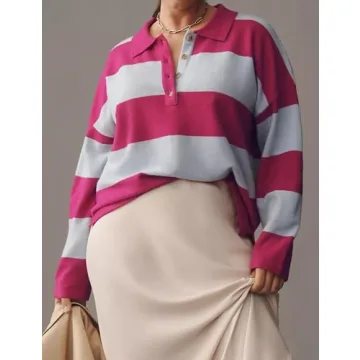 Dsewpaur Women Striped Sweater Long Sleeve Lapel Polo V Neck Strip Knit Pullover Casual Layer Top Jumper Y2K Shirt Green