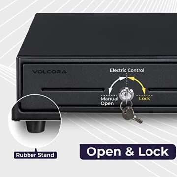 Volcora 13" Electronic Cash Register Drawer for Point of Sale (POS) System with 4 Bill 5 Coin Cash Tray, Removable Coin Compartment, 24V, RJ11/RJ12 Key-Lock, Media Slot, Black - for Small Businesses