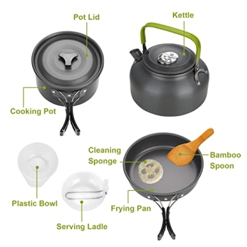 Compact Camping Cookware Set - 9 Pieces for Outdoor Cooking