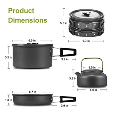 Compact Camping Cookware Set - 9 Pieces for Outdoor Cooking