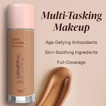 Mineral Fusion Full Coverage Foundation, Liquid Foundation - Olive 3- Medium Complexion w/Olive/Green Undertones, Lightweight Matte Finish, Up to 12 Hr Hydration, Hypoallergenic & Vegan, 1 fl. oz