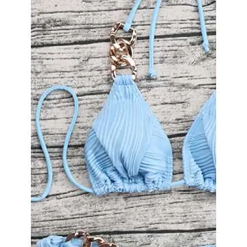 Verdusa Women's 2 Piece Tie Knot Halter Triangle Bikini Sets Swimwear Bathing Suit Light Blue M