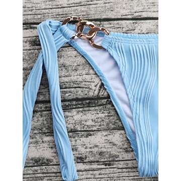 Verdusa Women's 2 Piece Tie Knot Halter Triangle Bikini Sets Swimwear Bathing Suit Light Blue M