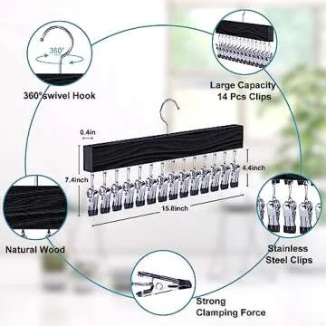 Upgrade Skirt Pants Hangers with Clips, Wooden Pants Legging Organizer for Closet Holds 28 Leggings/Shorts/Jeans/Skirts Pants Hangers Space Saving Hanging Closet Organizers Shorts Hangers, Black 2Pack