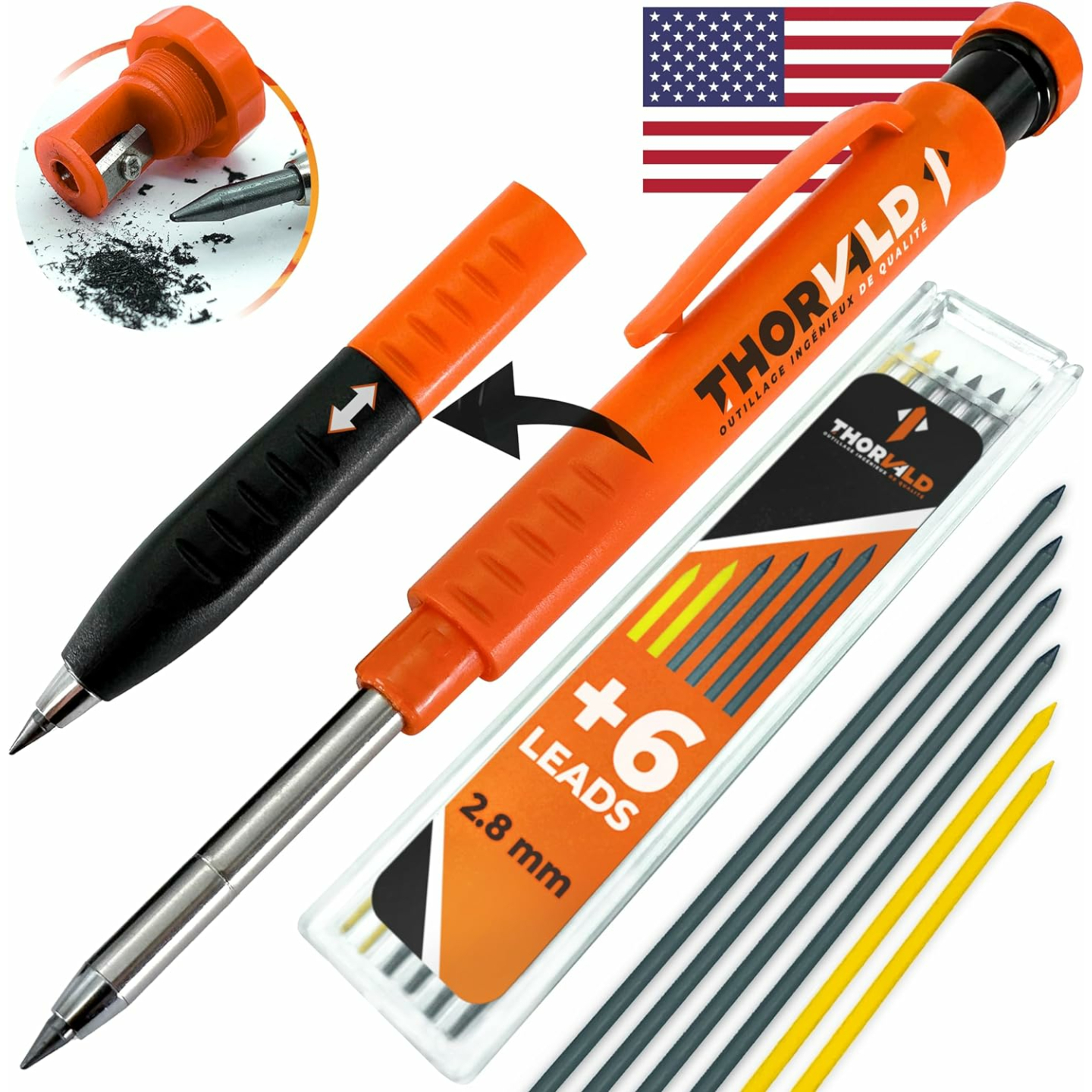 2-in-1 Carpenter Pencils with Grip & Sharpener