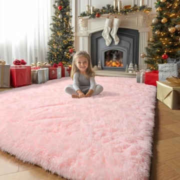 Pink Area Rug for Girls Bedroom,Fluffy Shag Rug 4'X6' for Living Room,Furry Carpet for Kids Room,Sha...