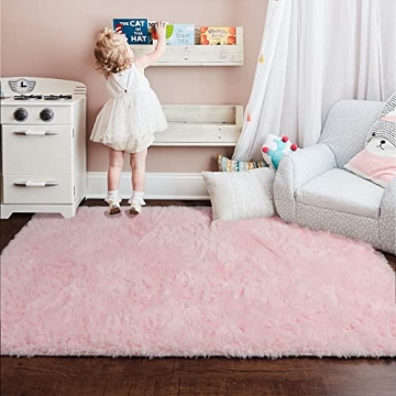 Soft Fluffy Pink Area Rug for Girls Room - 4'X6'