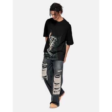 Vamtac Mens Oversized Doberman Graphic Tees Shirt Casual Summer Tops Streetwear Aesthetic T-Shirt Unisex Black