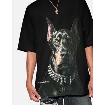 Vamtac Mens Oversized Doberman Graphic Tees Shirt Casual Summer Tops Streetwear Aesthetic T-Shirt Unisex Black