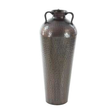 Deco 79 Metal Tall Floor Mediterranean Style Vase with Hammered Details and Handles, 12" x 12" x 32", Brown