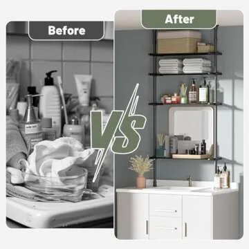 DYN Ptah 4-Tier Adjustable Metal Bathroom Shelves, Over Toilet Storage Organizer for Small Spaces, 65 to 116 Inch Tall, Black