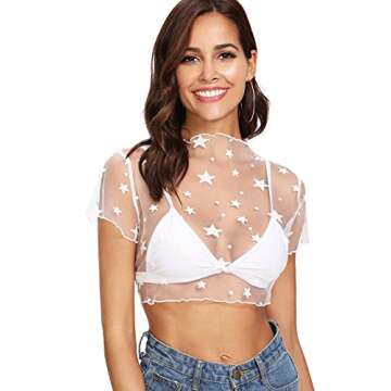 Floerns Sheer Star Pattern Blouse Perfect for Casual Nights