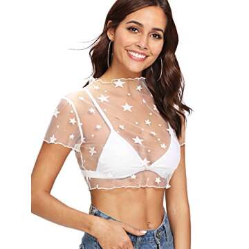 Floerns Sheer Star Pattern Blouse Perfect for Casual Nights