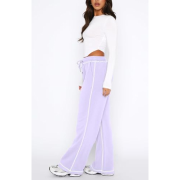 DISCIPBUSH Track Pants Women - Soft Wide Leg Sweatpants Women Drawstring Lounge Pants Women Joggers with Pockets Purple XS