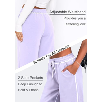 DISCIPBUSH Track Pants Women - Soft Wide Leg Sweatpants Women Drawstring Lounge Pants Women Joggers with Pockets Purple XS