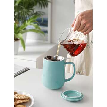 Sweese 20 OZ Porcelain Tea Mug with Infuser and Lid, Loose Leaf Tea Cup, Gifts for Tea Lover - Turqu...