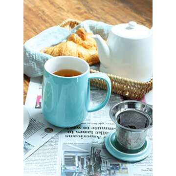 Sweese 20 OZ Porcelain Tea Mug with Infuser and Lid, Loose Leaf Tea Cup, Gifts for Tea Lover - Turquoise