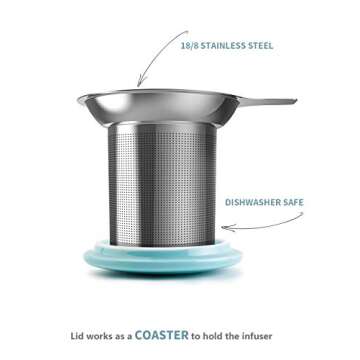 Sweese 20 OZ Porcelain Tea Mug with Infuser and Lid, Loose Leaf Tea Cup, Gifts for Tea Lover - Turquoise