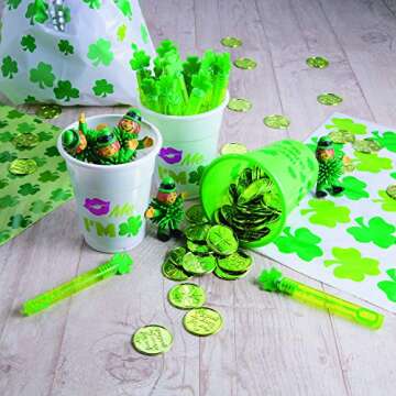 Fun Express Plastic 4-Leaf Clover Good Luck Coins for St. Patrick's Day (144 Coins) Party Favors & D...